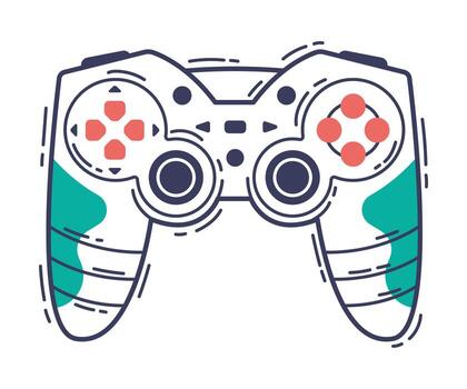 juego controlador, gamepad palanca de mando juego jugador artilugio mano dibujado ilustración vector