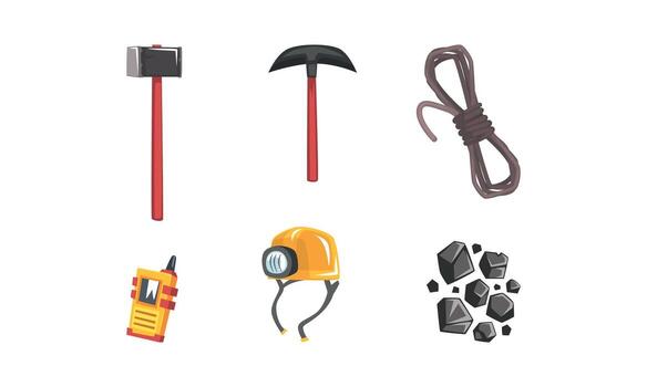 Coal and Ore Mining Industry with Pickaxe and Hammer Set vector