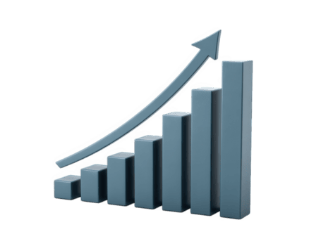 Minimal bar chart with upward arrow modern infographic element blue 3D columns growth success business data financial increase isolated on transparency background png