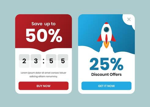 Minimalist discount card popup design for web and app vector