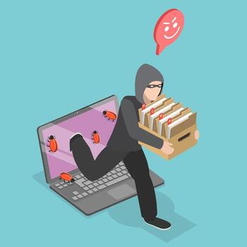 Hacker stealing files from a computer vector