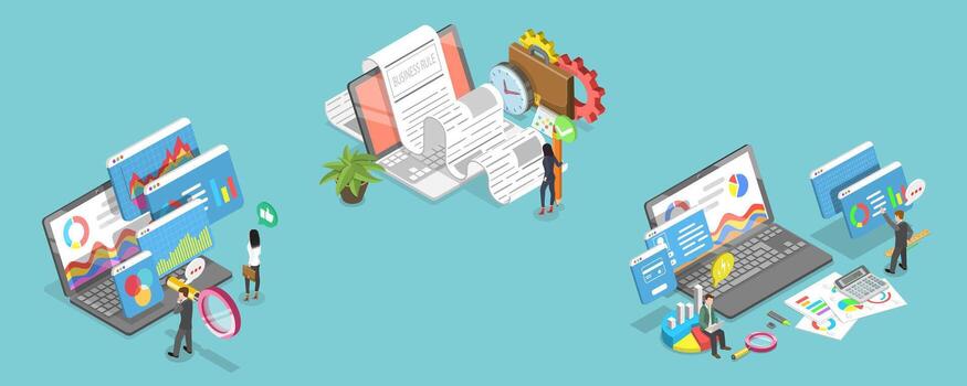 Professionals analyzing data on screens vector