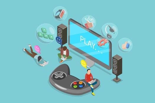 People gaming with devices and controllers vector