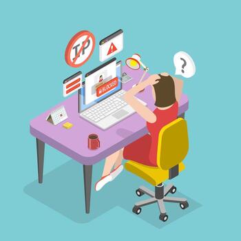 Person frustrated at computer with errors vector