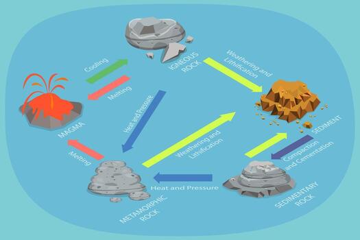 Diagram of the rock cycle processes vector
