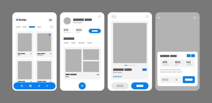 UI Kit elements for mobile app concept. Use for social media, online store, reservation. Wireframes screens. vector