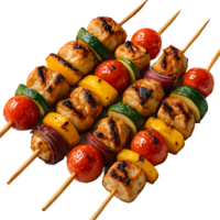 gegrillt Hähnchen und Gemüse Spieße mit bunt Gemüse auf transparent Hintergrund png