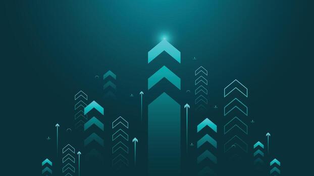 Futuristic abstract background featuring glowing arrows pointing upward. Perfect for business, startup, finance, career growth, technology, progress, and corporate design projects. vector
