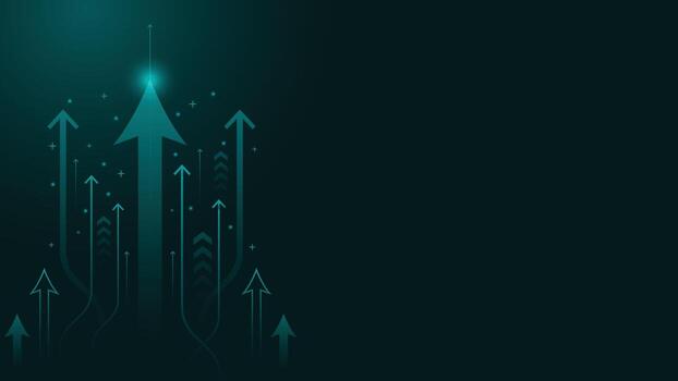 futurista resumen antecedentes presentando brillante flechas señalando hacia arriba en oscuro degradado estilo, simbolizando crecimiento Progreso éxito y innovación para negocio y digital proyectos vector