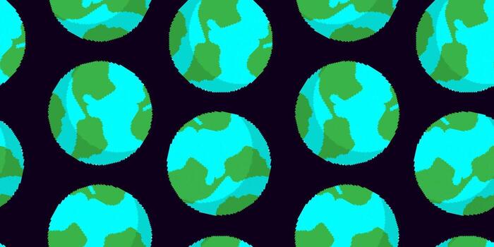 seamless pixel art pattern with earth planets on dark background for gaming and web projects vector