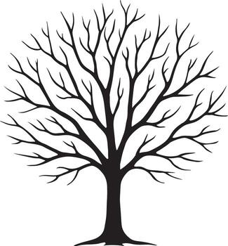 Detailed silhouette of a large bare deciduous tree with complex branching patterns presented on a clean white background for design applications vector