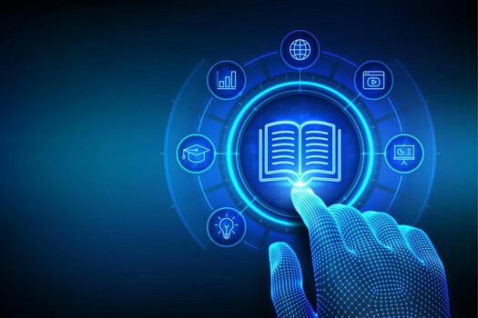 Hand touching digital book icon vector