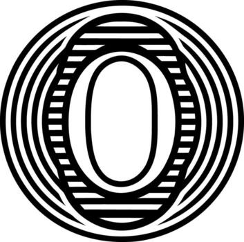 A black and white image of a circle with a number 0 vector