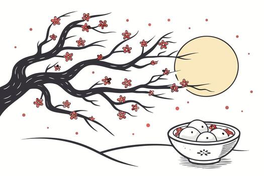 un cuenco de huevos debajo un árbol con un Luna en el antecedentes vector