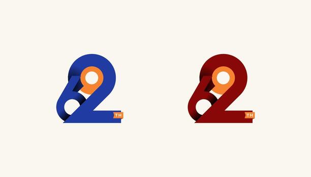 minimalista rayas diseño número 62º, 62º contento aniversario con sencillez, geométrico y moderno. vector