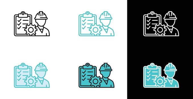 Engineer with clipboard and gear for technical service and planning icon in line and fill style vector