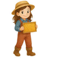 un joven niña con orgullo participación un marco de panal. png