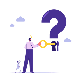 Key to unlock answers for problem and questions concept, solving problems, overcoming obstacles, businessman holding big key to unlock keyhole on question mark sign png