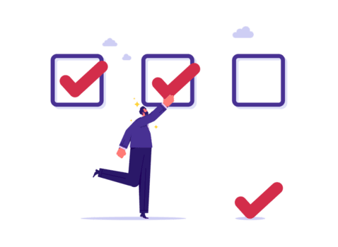 projeto gestão ou processo plano conceito, concluído lista de controle, acabamento projeto tarefas ou trabalhos feito conclusão, homem de negocios adicionar marca de verificação em projeto Lista caixa de seleção Como concluído png