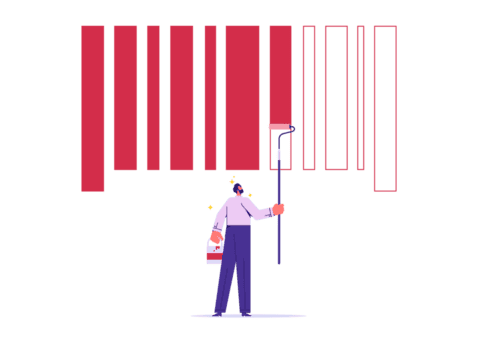 companhia identidade ou Construir seu pessoal marca conceito, marca comercial promoção, homem de negocios pintura Barra código, marca Projeto criação processo png