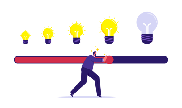 Idee Wird geladen Konzept mit Licht Birne und Wird geladen Bar, groß Idee, Innovation und Kreativität, Geschäftsmann schieben Idee Wird geladen Bar png