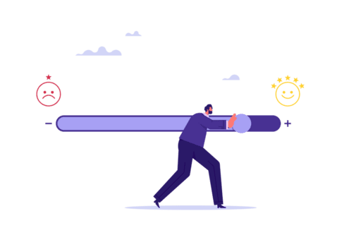 Customer satisfaction or feedback concept, customer touching loading bar for rating feedback scale, loading giving smile emoticon, service rating, feedback png