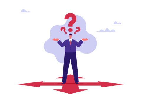 concept van besluit maken en keuzes succes in doel, zakenman met keuze pijlen en navigatie pijl Aan de oppervlakte png