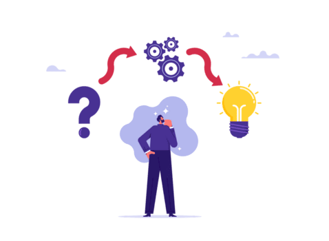pensando ou problema resolução processo conceito , solução para resolver problema, Perguntando questão e responder, homem de negocios pensar do solução para resolver problema png