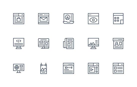 15 Regular Line Style Icons from Web Page Collection Sharp Icons for Presentations vector