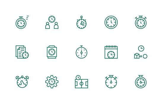 regular línea estilo sincronización íconos con 15 vectores esencial icono conjunto para equipos