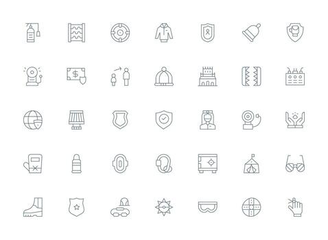 Protection Icon Set with 35 Light Line Graphics Icons Built for Visual Consistency Pack vector