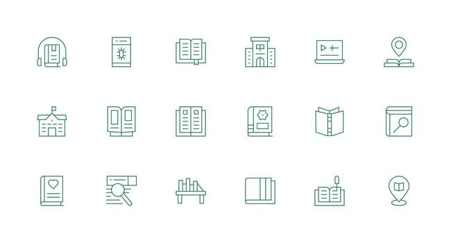 18 íconos para biblioteca en mínimo línea formato multi-estilo icono colección vector