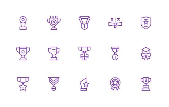 Recognition Award Icon Collection with 15 Regular Line Designs Interface Icon Collection for Daily Projects vector