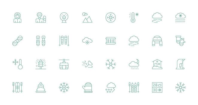 Snow Set with 32 Thin Line Icons Sharp Icons for Presentations vector