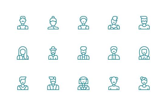 Headshot Design Icons featuring 15 in Regular Line Style Customizable Icon Series for Mobile Screens vector
