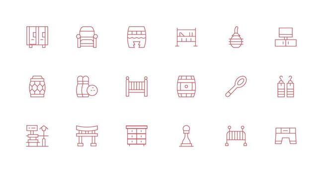 18 Minimal Line Icons for Wooden Graphics Simple Icons for Interface and Wireframes vector