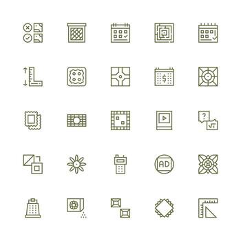 Square Icon Set with 25 Medium Stroke Outline Graphics Icon Set for Apps vector