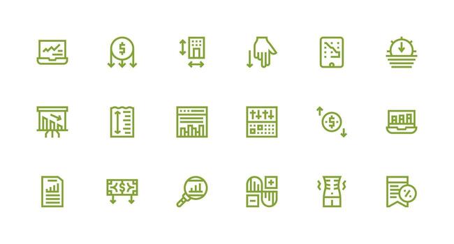 Strong Stroke Line Style Decrease Icons with 18 Vectors Icon Set for Web