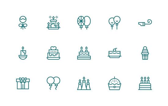 15 íconos para cumpleaños en regular línea formato simplificado icono paquete para visual herramientas vector