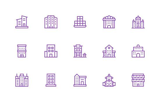 de varios pisos icono conjunto con 15 regular línea gráficos limpiar icono conjunto icono paquete para ui proyectos vector