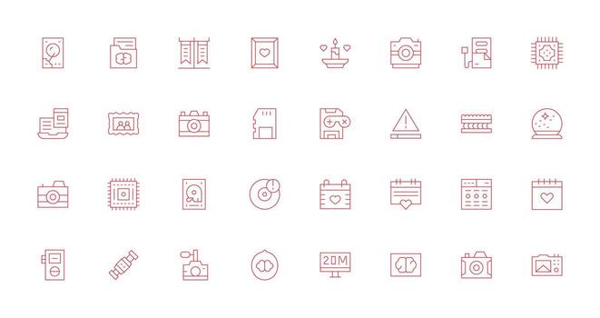 Thin Line Style Memory Icons with 32 Vectors Web and App Icon Pack Collection