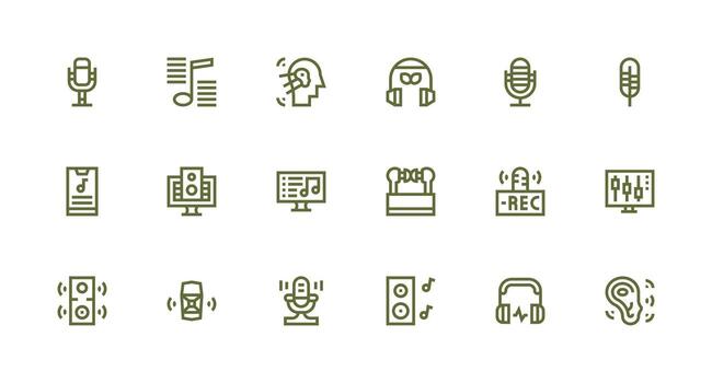 digital audio icono conjunto con 18 fuerte carrera línea gráficos web icono colección vector