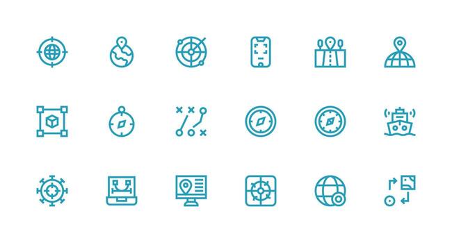 Strong Stroke Line Icons from Positioning Set with 18 Vectors UI Icon Set