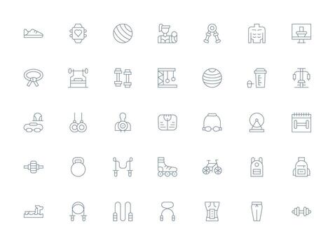 Fitness Icon Set with 35 Light Line Graphics User Interface Icons for Digital Products vector
