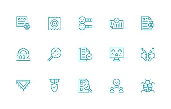 Regular Line Style Quality Control Icons with 15 Vectors Full Icon Library for UI Designers