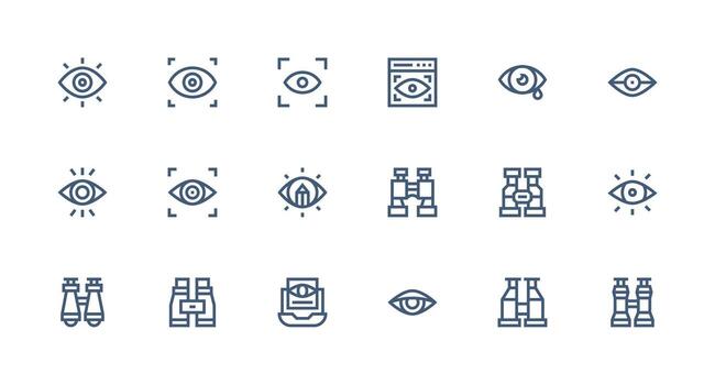 Observe Icon Set with 18 Strong Stroke Line Graphics Smart Icon Collection vector