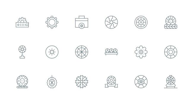 Wheel Icon Set with 18 Minimal Line Graphics Interface Icon Collection vector