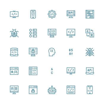 25 Medium Stroke Outline Vectors for Programming Theme Neutral Style Icons for Any Project