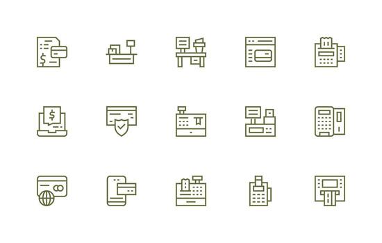 15 Credit Card Icons in Regular Line Aesthetic Flexible Icon System for Web Interfaces vector