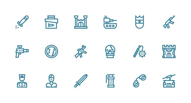 18 Icons for War in Strong Stroke Line Format Web and App Icon Pack Collection vector